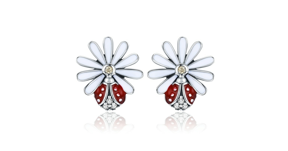 Boucles D'oreilles Enfant Coccinelle – Argent 925 Et émail Rouge – Puces Neuves